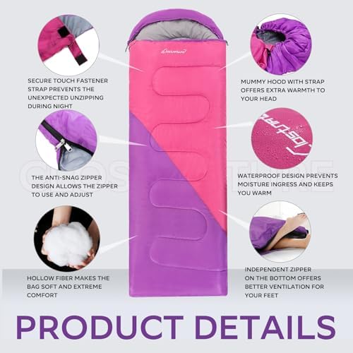 Clostnature Lightweight Camping Sleeping Bag for Adults and Kids(3/4.2Lb)