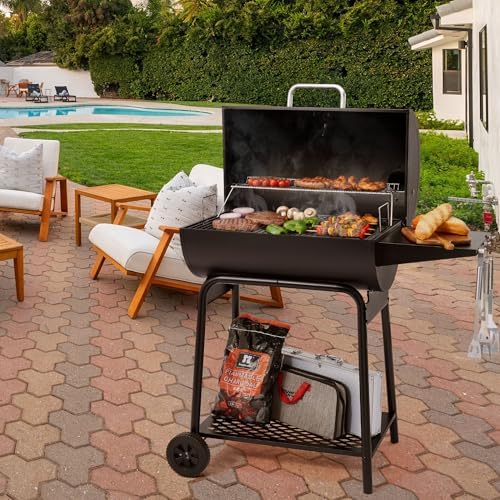 Royal Gourmet CC1830 28 Inch Barrel Charcoal Grill, Side Table