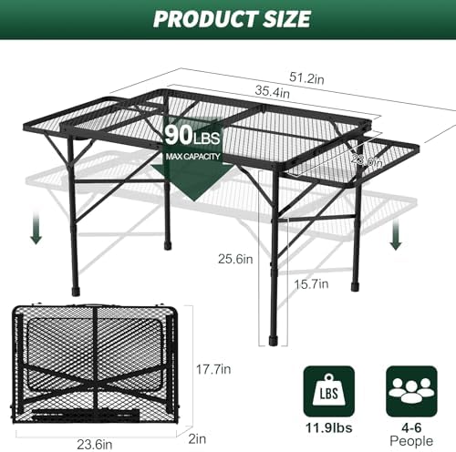 WildFinder Folding Table with 2 Wing Panels, 3x2 FT Foldable Camping Table
