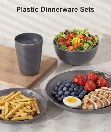 Quatish 16 Piece Plates and Bowl Set for 4, Dinnerware Dish Set for Kitchen