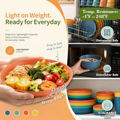 Wrova Plates and Bowls Sets, Wheat Straw Dinnerware Sets,Dishes Set for 8