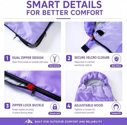 Sleeping Bags for Adults & Kids - Lightweight Camping Sleeping Bag