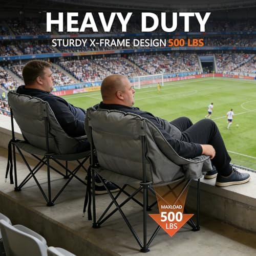 Oversized Camping Chair for Adults, Portable Camping Chairs with Phone Pouch and Side Cup Holder, Heavy Duty Padded Outdoor Chairs for Camping, Fishing, Beach, Sports, Supports 500lbs 1 Pack
