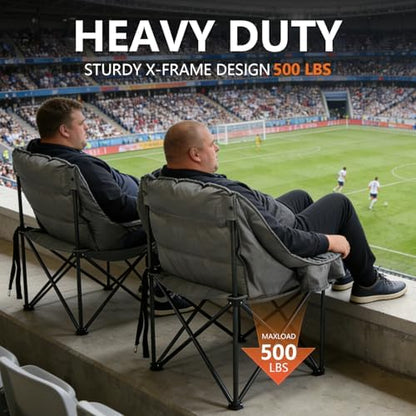 Oversized Camping Chair for Adults, Portable Camping Chairs with Phone Pouch and Side Cup Holder, Heavy Duty Padded Outdoor Chairs for Camping, Fishing, Beach, Sports, Supports 500lbs 1 Pack