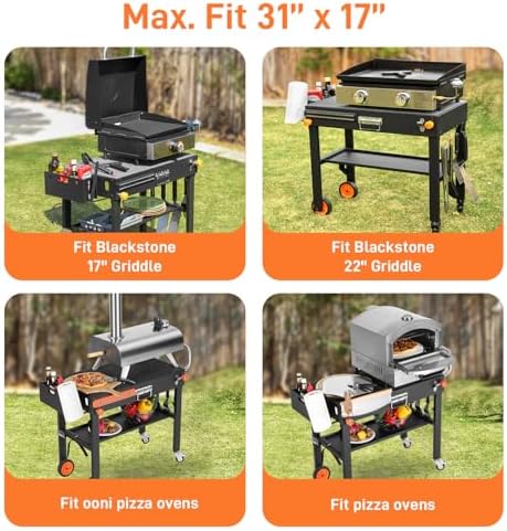 Grill Table with Cover, Folding Grill Stand Solid and Sturdy