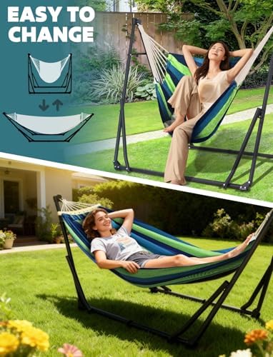 ANYOO 2-in-1 Hammock & Chair Stand with Collapsible Steel Frame & Carry Bag
