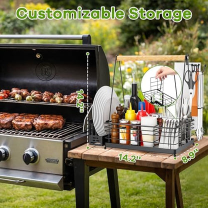 JBBTOOL Grill Caddy with Paper Towel Holder, BBQ Caddy for Outdoor Grill, Picnic Condiment Utensil Storage, Camping Essentials, RV, Tailgating Essentials, Grilling Accessories, Barbecue Tool Sets