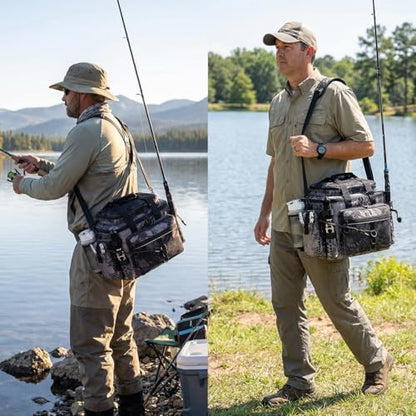 Rabjen Fishing Tackle Bag with Rod Holders & Cooler Main Compartment – Large Capacity Fishing Bag for Organized Gear Storage