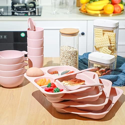 Honoson 24pcs Wheat Straw Dinnerware, Unbreakable, Pink