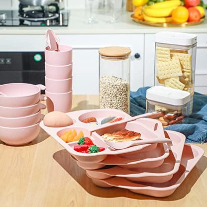 Honoson 24pcs Wheat Straw Dinnerware, Unbreakable, Pink