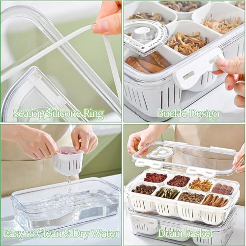 Veggie Tray Divided Serving Tray with Lid, Salad Bar Container for Fridge