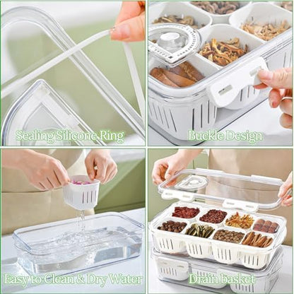 Veggie Tray Divided Serving Tray with Lid, Salad Bar Container for Fridge