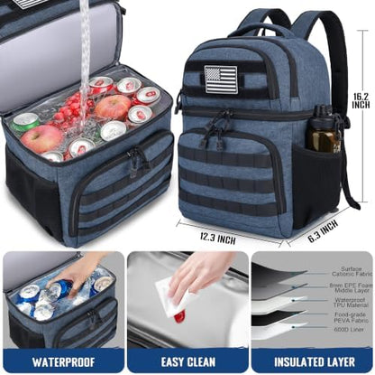 MOZETO Lunch Backpack for Men, Tactical Inspired Double Deck Cooler Backpack Insulated Leakproof RFID Lunchbox for Work (Army Blue)