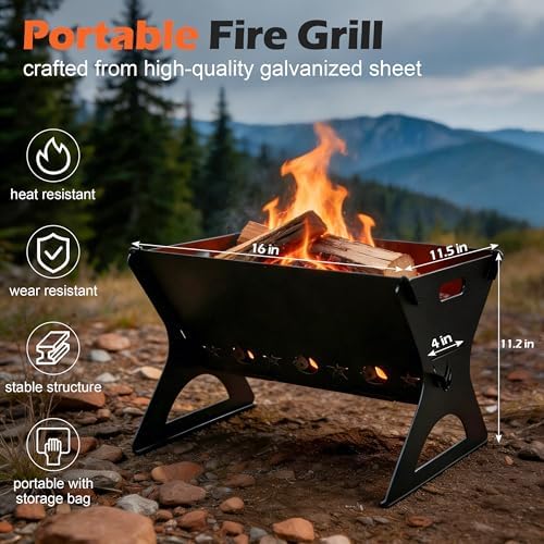 HaSteeL Mini Outdoor Grill, Portable Fire Pit With Grate For Camping