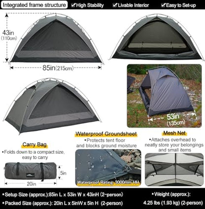 Soomloom Hiking Tent RENATTA 2P Lightweight Spacious Comfortable Camping Windproof Waterproof UV Protection Ventilation Easy Setup 2-Person Camping Shelter