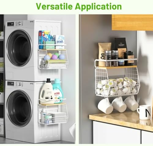 Ofiray-home Magnetic Fridge Shelf with Wood Lid, Fruit Potato Onion Storage Bins, Pantry Organizers, Large Container Spice Rack for Refrigerator, Kitchen Counter, Cabinet (1, White)