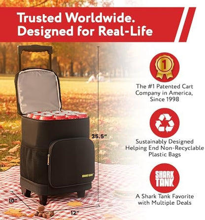 Ultra Compact Cooler Smart Cart with Wheels - Collapsible Insulated Cooler Bag - Foldable Travel Cooler 36 Cans - Leak Proof Trolley - Black