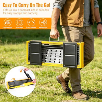 Portable Charcoal Grill, Small Stainless Steel Camping Tabletop BBQ Grill with Foldable Side Shelves, Compact Tabletop Barbecue with Carry Handle for Outdoor Picnic Backyard Beach Travel