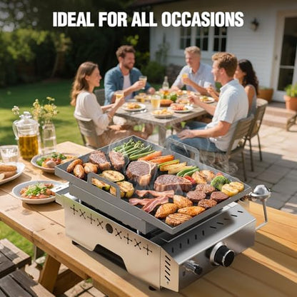 COWSAR Portable Gas Grill 8000 BTU 304 Stainless Steel Propane BBQ Griddle