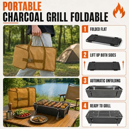 Portable Charcoal Grill, 17-Inch Folding Tabletop BBQ for Camping