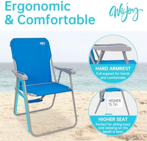 #WEJOY Folding Beach Chairs for Adults, High Back Lightweight for Camp Lawn