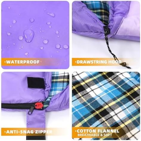 Cotton Flannel Lined Sleeping Bag for Adults Teens Kids, Cold Weather & Warm, 3 Seasons, Lightweight Compact Camping Essentials Equipment, Hiking, Outdoor, Travel