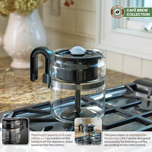 Café Brew Glass Coffee Percolator, Stovetop, 8 Cup, BPA-Free