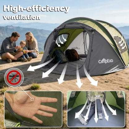 Camping Tent, Pop Up Instant Tent for 2-4 Person, Sets Up in Just Seconds, Waterproof Durable Tent with Carry Bag for Camping Hiking Outdoor