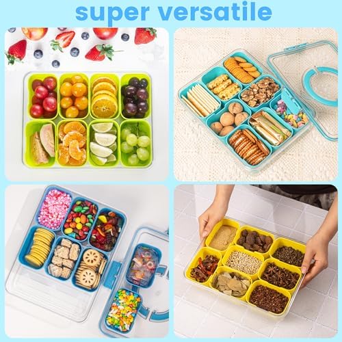 Dingerjar Divided Serving Tray with Lid and Handle - Snackle Box Charcuterie Container for Portable Snack Platters Organizer for Candy, Fruits, Nuts, Snacks - Perfect for Party, Entertaining, Green