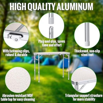 GARLLEN Folding Camping Table with Storage Bag, Portable Table 34.2"x15.7"