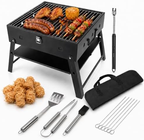 Portable BBQ Charcoal Camping Grill: Tabletop Folding Barbecue Grills