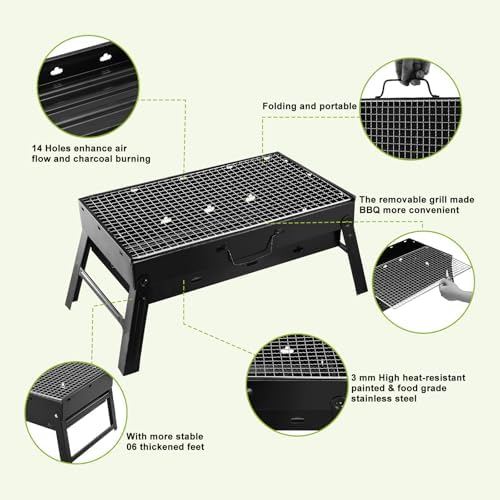 Portable BBQ Grill, Foldable Charcoal Grill Lightweight Smoker Grill for Outdoor Cooking Camping Hiking Picnics Tailgating Backpacking Party (Mini gril(17.7x10x11"))