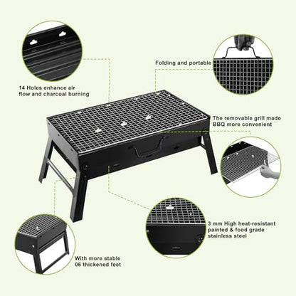 Portable BBQ Grill, Foldable Charcoal Grill Lightweight Smoker Grill for Outdoor Cooking Camping Hiking Picnics Tailgating Backpacking Party (Mini gril(17.7x10x11"))