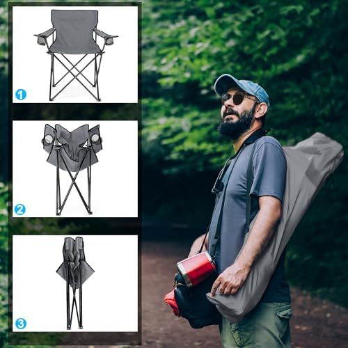 HaSteeL Camping Chair for Adults, Folding Beach Chair Set of 2, Large Foldable Portable Chair for Outdoors Fishing, Hiking, Sporting, Travel, Picnic, Lawn, Hold 275lbs & A Storage Bags (Grey)