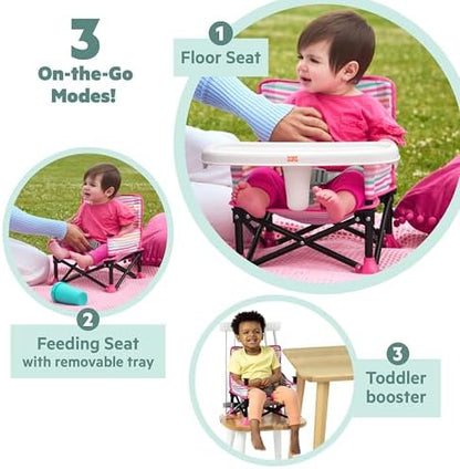 Bright Starts Disney Minnie Mouse Pop 'N Sit Portable Booster, Indoor/Outdoor Use, Floor Seat with Feeding Tray, 6 Mos - 3 Yrs
