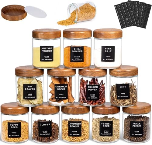 Yangbaga Glass Spice Containers for Kitchen: 12P 8oz Dishwasher Safe Jars