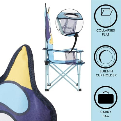 Idea Nuova Bluey Kids Folding Camping Chair with Cup Holder & Storage Pocket,Portable Outdoor Chair for Toddlers, Camping, Beach & Picnic