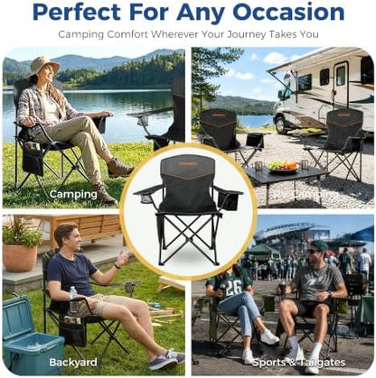 Outdoor Folding Camping Chairs 2 Pack, 350 lbs Capacity, Black