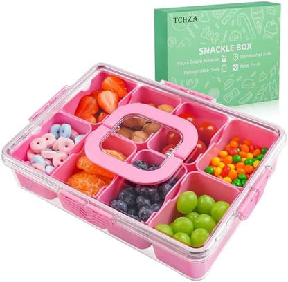 Snackle Box Container Dishwasher Safe Divided Serving Tray with Lid Handle