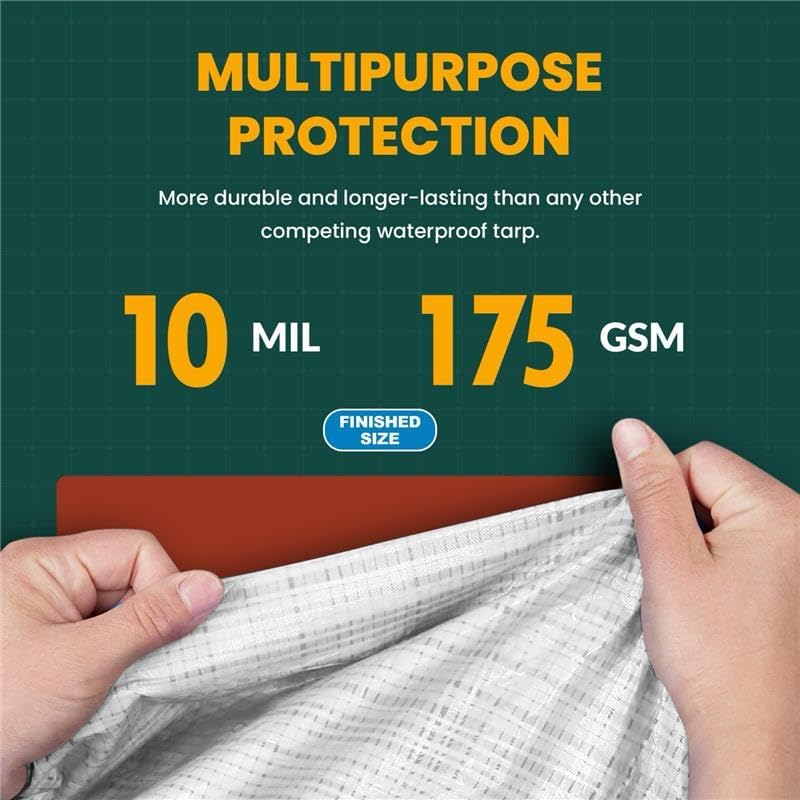 Large Waterproof Tarp - Heavy Duty 10 Mil Thick Poly Tarpaulin Ideal for Canopy Tents, Boats, RV or Pool Covers - Multipurpose Protective Tarps with Grommets for Indoor and Outdoor Use | 12' x 12'