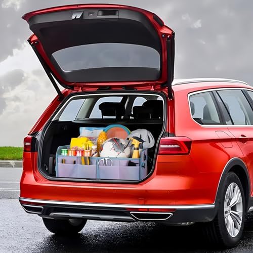 titiyiof Trunk Organizer For Suv&Sedan,Car Organizers&Storage, Waterproof Collapsible & Adjustable Straps,70L Sturdy Car Organization for Car Accessories,Tools,Sundries,2-3Compartment(Colorful Green)