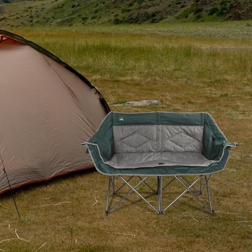 Northroad Folding Loveseat Camping Chair Portable Double Duo Full Padded Garden Chair for 2 Person Sofa w/ 2 Cup Holder,Wine Glass Holder,Mesh Storage,Support 600lbs for Picnic Beach Travel
