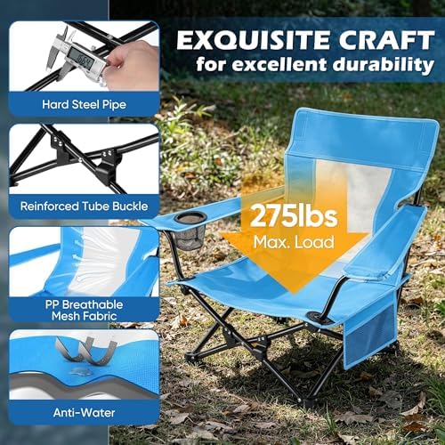 HaSteeL Low Beach Chairs, 2Pcs Camping Chairs with Umbrellas - Blue