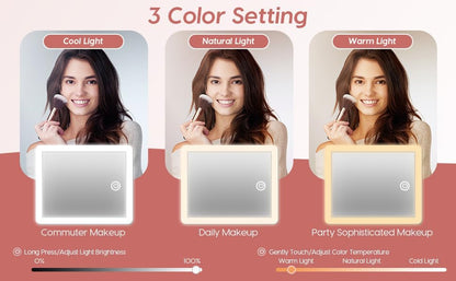 Travel Makeup Bag with LED Mirror – Waterproof Cosmetic Train Case with Adjustable Dividers, Portable Makeup Organizer and Toiletry Bag for Women, Pink Teens & Girls Gift