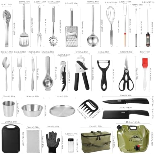 Jorunhe Camping Cooking Utensils Set – Portable Outdoor Cooking Utensils for Camping, RV, Backpacking & BBQ | Complete Camp Kitchen Gear Set with Carry Bag, Grilling Tools & Cooking Accessories