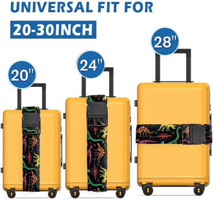 Luggage Straps for Suitcases Travel Belt Accessories, Cute Suitcase Strap, Adjustable Luggage Belt Strap, Heavy Duty with Quick-Release Buckle Luggage Strap Cute Colorful Dinosaurs
