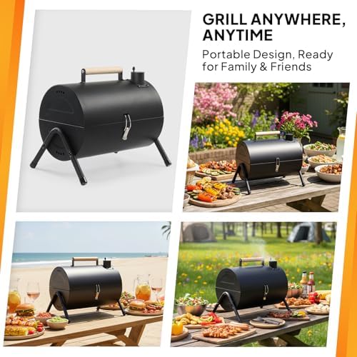 ROVSUN Portable Charcoal Grill with Storage Bag, Small Tabletop Barbecue Grill with Double Sides Grill Surface, Heavy Duty For Outdoor Cooking, Camping, Backyard Using