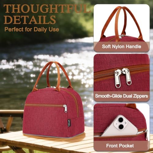 FlowFly Insulated Lunch Cooler Bag - Tote Bag Organizer for Women/Men, Red