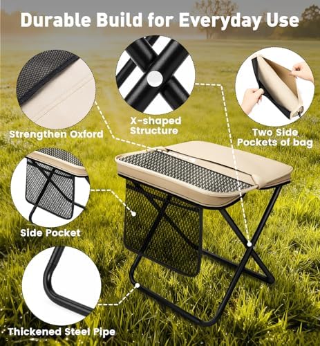 2 Pack Portable Folding Stools, 13" Height Collapsible Seat
