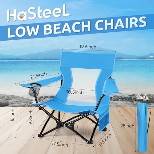 HaSteeL Low Beach Chairs, 2Pcs Folding Camping Lawn Chairs - Blue